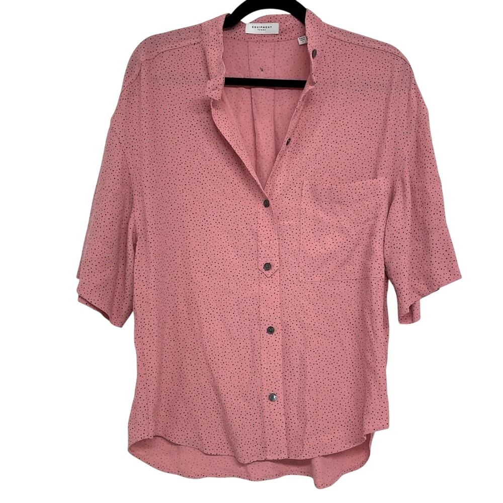Equipment Pink & Black Spotted Short Sleeve Button Down Oversized Blouse S